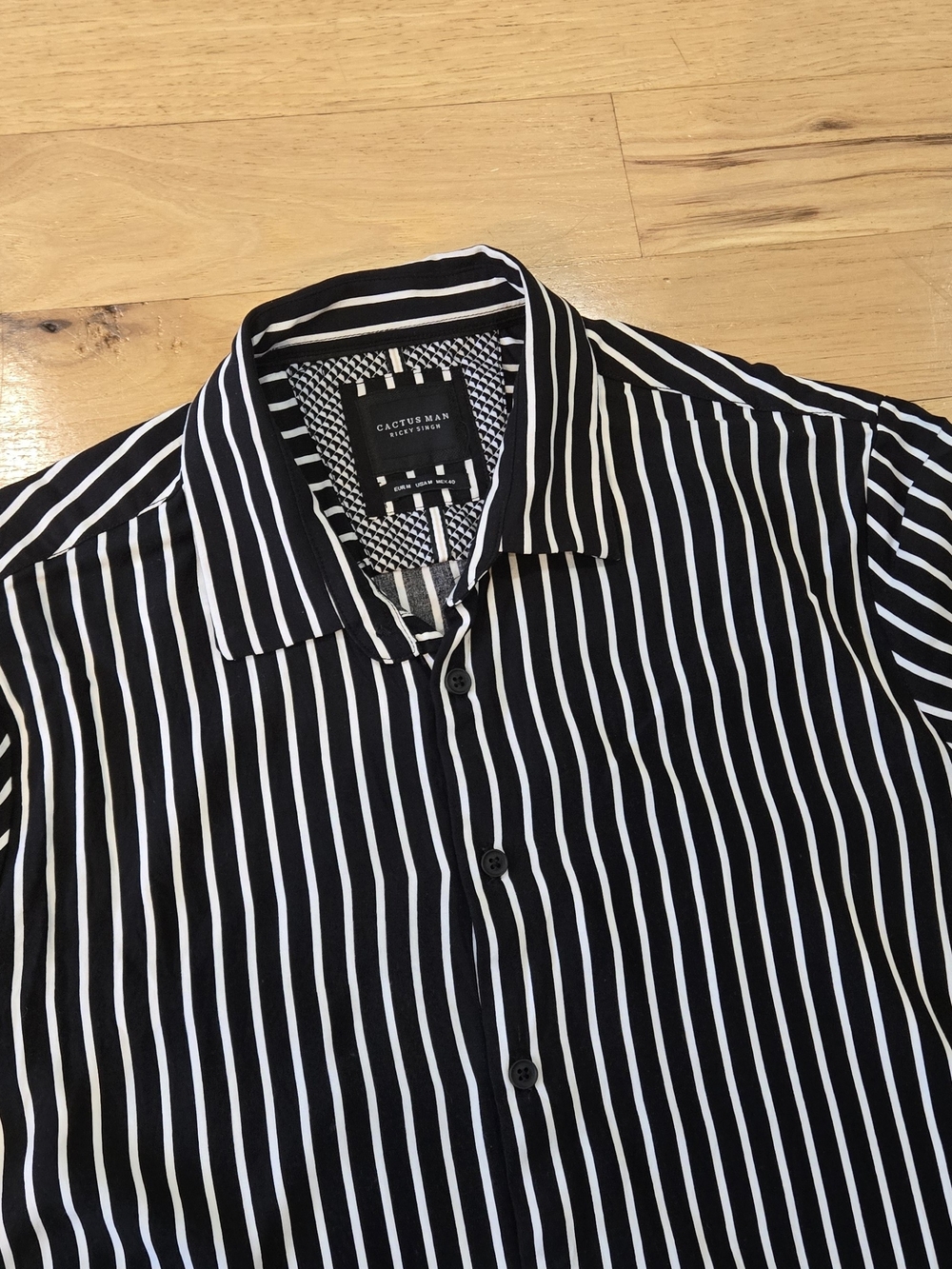 Cactus Man By Ricky Singh Black & White Vertical Stripe Button-Down Shirt